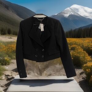 White House‎ Black Market Blazer Womens 4 Black Cropped Double Breasted Jacket